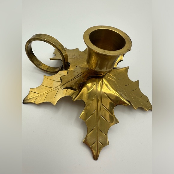 2 VTG Brass Poinsettia Holly Candle Stick Holders - Century Distinctive Gift - Picture 10 of 14